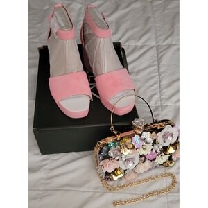 NaturaLizer Pink‎ Suede Platform Block Heel Ankle Strap Sandals Women Size 7.5